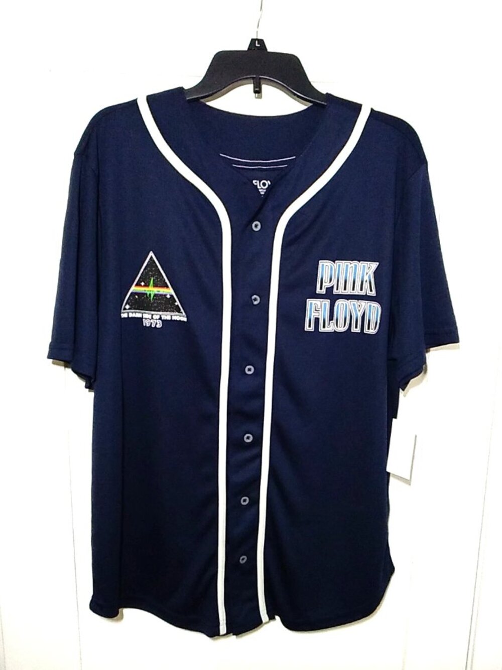 Pink Floyd Shirt Adult Large Button Front 100% Poly Dark Side of Moon Navy Blue